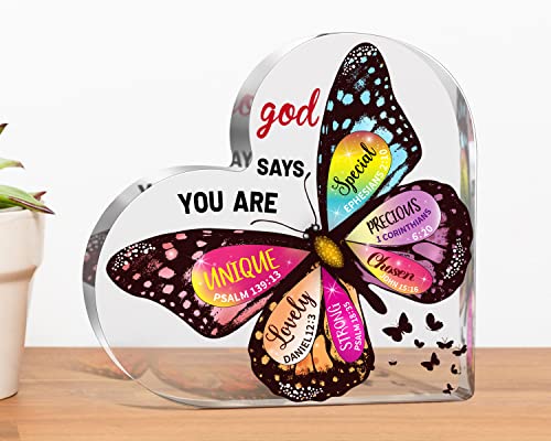 Creoate Christian Gifts for Women Inspirational Butterfly Decor Mom Gifts Acrylic Bible Verse Gift Religious Butterfly Scripture Gifts for Women Men Friends Valentines Gifts Birthday Gifts, 6X6 Inch