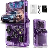 R36S Console de Jeu Rétro Portable avec Écran IPS HD 3,5 Pouces (640×480), Double Joystick, Batterie 3500 mAh et Support (Violet Fantôme)