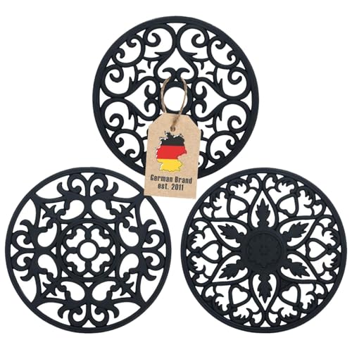 Intirilife 3-teiliges Silikon Untersetzer Set in Schwarz -19.5 cm- Topfuntersetzer (3Stück) Flexible Antihaft Silikon Unterlage rutschfest Hitzebeständige robuste Matte Spülmaschinenfest Ornamente