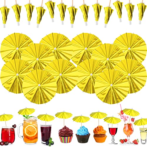 Zhehao 500 Pcs Cocktail Umbrellas Aluminum 4 Inch Retro Disco Decorative Foil Drink Umbrellas Sticks Handmade Cocktail Parasol Toothpick For Desserts Fruits Party Wedding Decorations (Gold) #TOP29