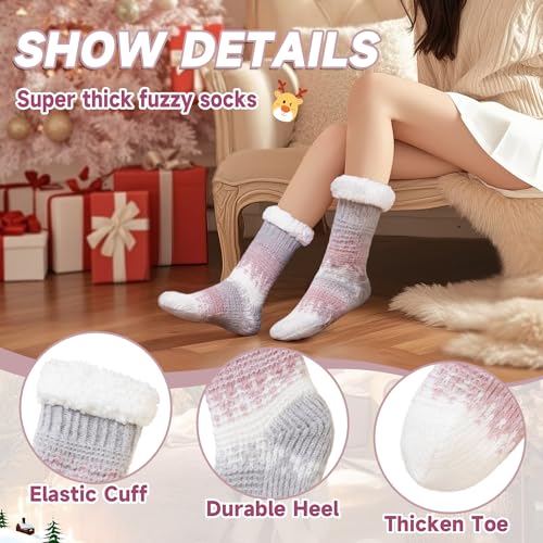 Womens Fuzzy Slipper Grips Socks Fluffy Winter Warm Fleece Lining Non Slip Thick Thermal Cozy Plush Socks4