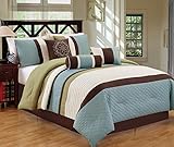 JBFF Bed in Bag Microfiber Luxury Comforter Set, Queen, Sage/Coffee, 7 Piece