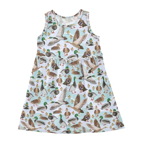 Mallard Ducks Girl Sleeveless Tank Dress Wild Birds Crewneck Twirl Swing Dress for Kids 6T2