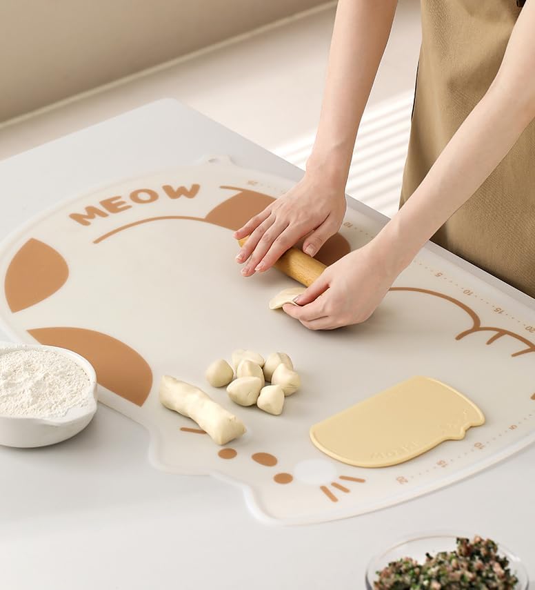 Cat-Shaped Silicone Dough Kneading Mat, Food-Grade Panel Mat, Thickened Household Chopping Board, 2-Piece Set