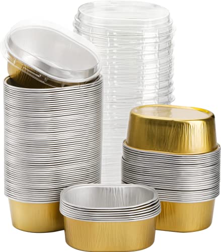 Dicunoy 100 Pack Aluminum Cups With Lids, Disposable 3Oz Muffin Liners Containers, Mini Individual Ramekins Flan Pan For Dessert, Creme Brulee, Pudding At Wedding, Birthday Party, Easter Baking #TOP5