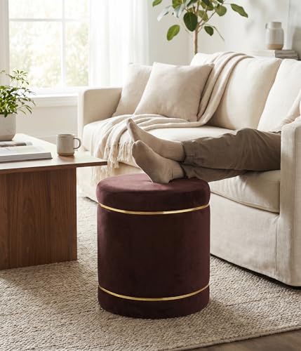 Image of Pouffes Sitting Stool for Living Room, Puffy Wooden Ottoman | Round Pouffe for Living Room & Bedroom | Pouf for Office & Home Decoration & Modern Seating Stool (Coffee)