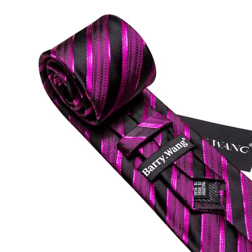 Image of Barry.Wang Tie Sets for Men Silk Stripe Necktie Woven Checkered Handkerchief Cufflinks Formal Business Wedding
