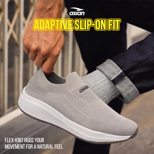 Image of ASIAN Storm-42 Men's Walking Shoes with Breathable Knit Shoe, Lightweight Cushioned Sole, Soft Sock-Like Fit, Flexible Slip Ons with Without Laces Comfort & Steady Grip | Ideal, Office & Travel