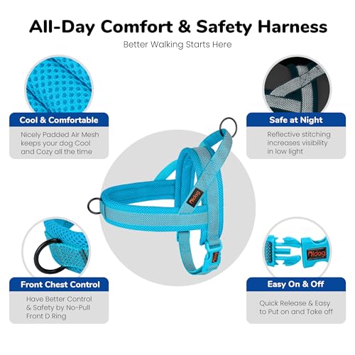 Image of Didog No Pull Dog Harness for Small Dogs, Breathable Mesh Padded, Blue, S
