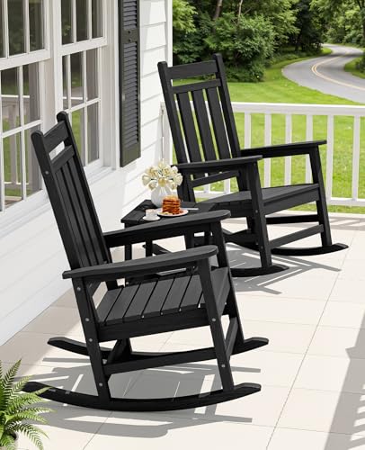 Image of KINGYES Oversized Outdoor Rocking Chair Set of 4, HDPE Patio Rockers, Black