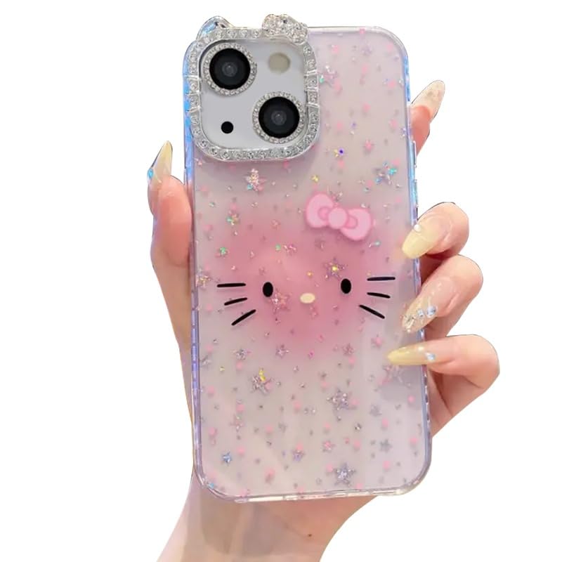 Image of mobistyle Designed for iPhone 14 Plus,Cute Sparkling Cat Pattern Camera Protection Back Cover Case for Women Girls | iPhone 14 Plus,Pink |
