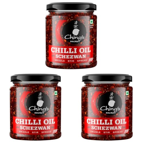 Image of Ching's Chilli Oil Schezwan - 170g | Garlic Schezwan Chilli Oil with Real Sichuan Pepper| Use on Noodles, Fried Rice, Momos, Pizza, Pasta, Indian Curries & Dal| Drizzle, Stir, Spread (Pack of 3)