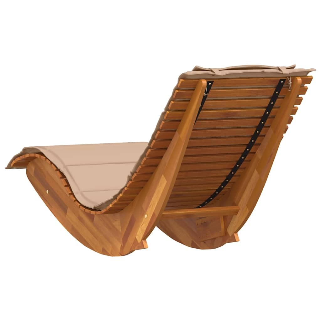 Massive Akazienholz Schaukelliege mit Auflage, ergonomische Sonnenliege für Garten Terrasse Pool, sicheres Schaukeln durch Bodenstopper, Lamellendesign für Belüftung
