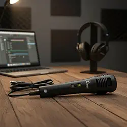 Microfone com Fio KPM0001 – Unidirecional, Alta Sensibilidade, Cabo Longo, Ideal para Voz, Eventos, Igrejas e Apresentações