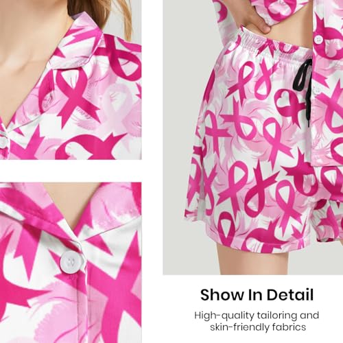 Image of Funny Satin Pajamas Set for Women Button Down Sleepwear Print Pjs Set 2 Piece Short Sleeve Loungewear Gift for Women