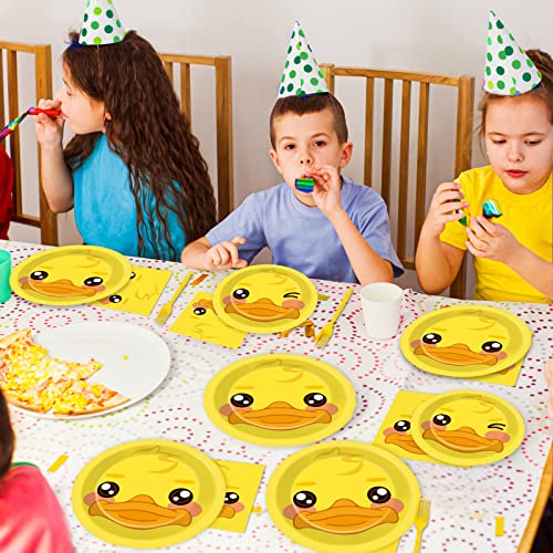 Image of gisgfim 96 Pcs Duck Plates and Napkins Party Supplies Duck Themed Party Tableware Set Duck Birthday Party Decorations Favors for Kids Birthday Baby Shower for 24 Guests