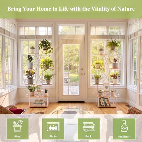 Image of 9 Tier 66 inch Tall Plant Stand with Grow Lights for Indoor Plants(White)