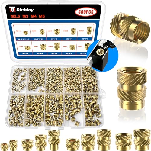 Image of 460Pcs Threaded Inserts, M2.5 M3 M4 M5 M6 Female Thread Metric Knurled Nuts Assortment Kit, Brass Heat Set Insert for Plastic and 3D Printing Components (M2.5-M5-Kit)