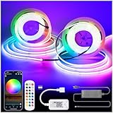 INDARUN RGB COB LEDストリップライト 32.FT/10m (16.4フィート/5Mの2ロール)、24V COB LEDストリップ 幅10mm / 5760 LED、リモコン付きスマートLEDストリップライト、色が変わる、テレビ用LEDバックライト用フレキシブルテープライト