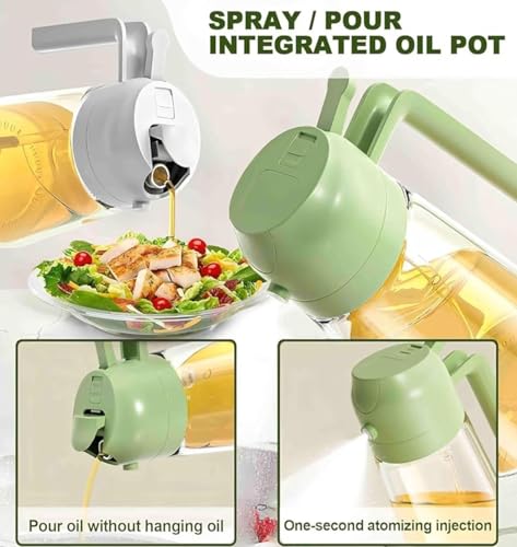Image of DIZOO 2 in 1 Oil Sprayer Dispenser for Cooking, 500ml Leakproof Glass Oil Bottle, Anti-Drip Spray & Pour for Air Fryer, BBQ, Salad (Green)