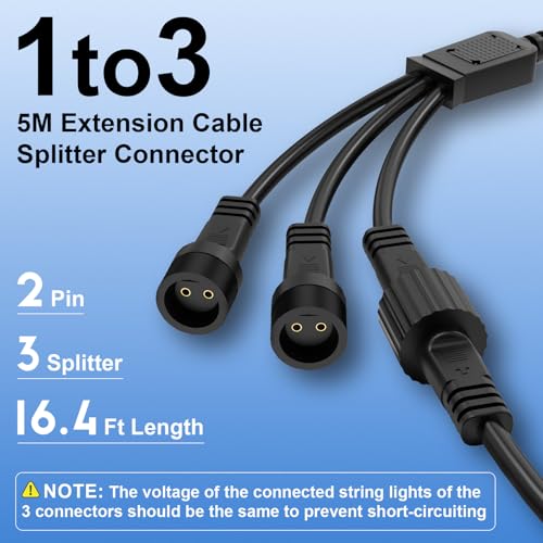 Joolivo Outdoor Light Extension Cable, 5M/16.4FT 2 Pin Black Extension Lead, IP65 Waterproof for Outdoor Festoon Lights, G40, Net, Icicle, Christmas Lights - Image 4