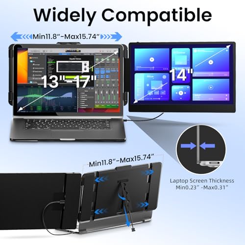Image of BOSII Laptop Screen Extender Monitor - 14 Inch Dual IPS FHD 1080P HDMI /USB-A /Type-C Extended Portable Monitor for Laptops (Maximum Length: 15.74 inch) Compatible with Windows Mac Travel Work