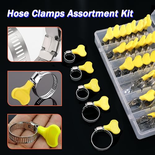 Image of Dianrui 30 PCS Thumb Screw Hose Clamps Assortment Kit 5 /16 inch-1-1 /8 inch(8-29mm) Key-Type Hose Clamp Stainless Steel for Pipe, Fuel Line, Plumbing, Intercooler, Tube and Automotive
