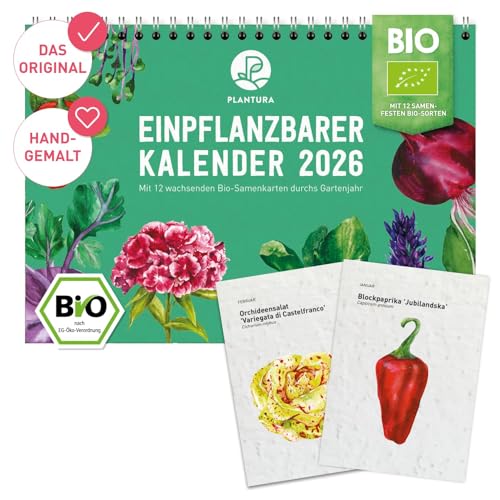 Plantura Einpflanzbarer Kalender 2026, A5-Format, Bio-Saatgut-Kalender mit...