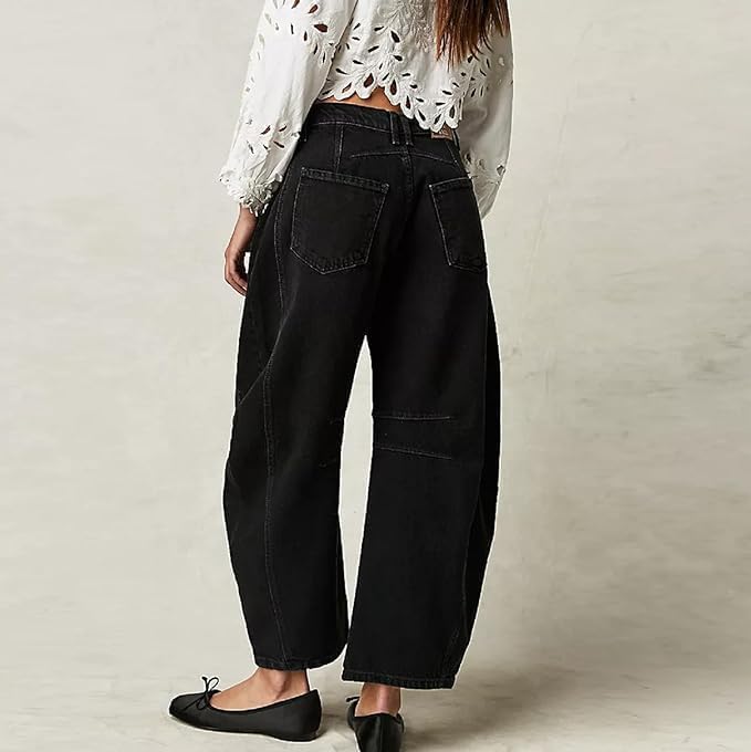 Mid Rise Barrel Jeans for Women,Vintage Wide Leg Loose Fit Cropped Denim Ankle Pants Y2k Baggy Boyfriend Trendy Jeans2