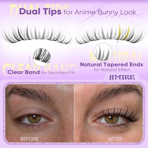 Image of Wispy Lash Clusters Natural Look Bunny Lashes Clusters 8-10-12-14MM Manga Cluster Eyelash Extensions Anime Short Eyelash Clusters Soft Pestanas Postizas Naturales DIY Lash Extensions at Home