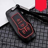 XTHY  para Ford Fusion Mondeo Mustang F-150 Explorer Edge 2015 2016 2017 2018, aleación de Fibra de Carbono + Funda de Silicona para Llave Inteligente para Coche, Funda para Llavero-Black_Red