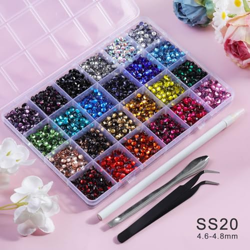 Image of Hotfix Rhinestones Mixed 24 Colors,SS20 /3456pcs | Mat: glass,5mm,DIY,for crafts clothes,with tweezers,wax pencil and spoon