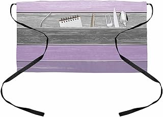 OComster Purple Barn Wood Board Gray Ombre Stripes Waist Server Aprons, Retro Violet Gradient Half Waiter Waitress Apron