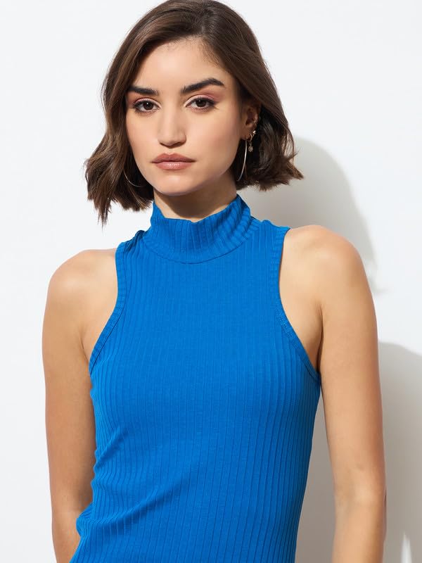 Image of barcino Black Rib Sleeveless Turtle Neck Midi Dress