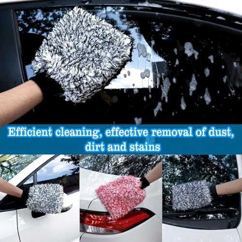 Microfiber Car Wash Mitt - 3 Pack Scratch Free Mitts with Blue, Red and Black, Machine Washable, Lint Free, 10 Inch X 8 Inch Glove - Image 3