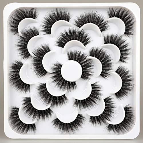 Yawamica Thick Eyelashes Dramatic Lashes Pack 10 Pairs Long Full False Mink Eyelashes Fluffy Volume Fake Eyelashes 3D Lashes Makeup Reusable Eye Lashes