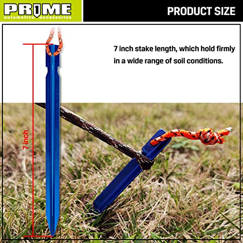 Pr1Me Aluminum Tent Stakes, 12 Pack Lightweight Stakes Pegs Heavy Duty Camping Spikes, Ultralight Tent Nail With Reflective Rope, Carry Bag, Tent Accessories For Camping Rain Tarps Hiking Backpacking #TOP4