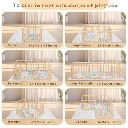 Image of 1PC Door Panel for Wooden Baby Playpen, Changeable & Expandable Baby Gate Playard Wooden Play Fence Accessories, Large Wood Playpen Panel Safe Play Area Kids Activity Center Accessories (Door)