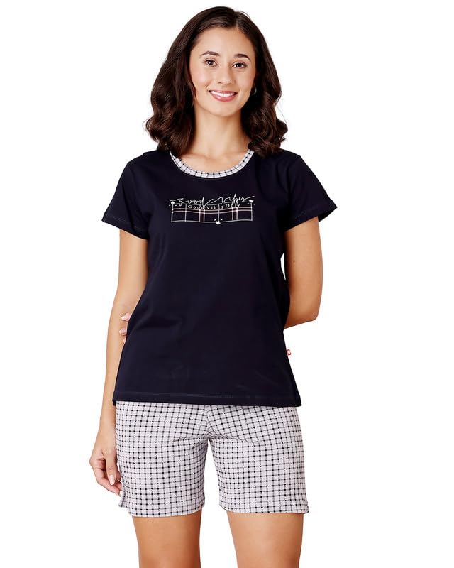 bodycare Women's Cotton Printed T-Shirt and Shorts Set | Soft & Breathable Nightwear | Short Sleeves | Loungewear Co-Ord Set BSSS17033-picture-29