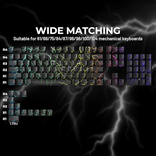 Image of HITIME x XVX Lightning Keycaps 60 75 100 Percent - Shine Through Keycaps w /IMD Tech, for Mechanical Keyboards, Full 118 Key Set, OEM Profile, Lines Backlit, Side Printed - Black