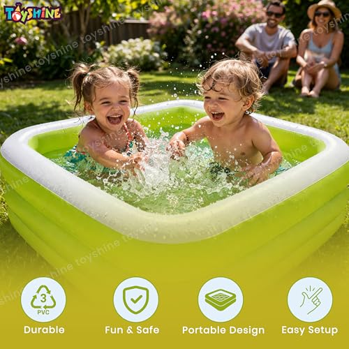 Image of Toyshine Square Inflatable Kids Pool Bath Pool Tub, Summer Water Fun Bathing Tub Toy for Kids - 86x 86x 25 Cms- Green