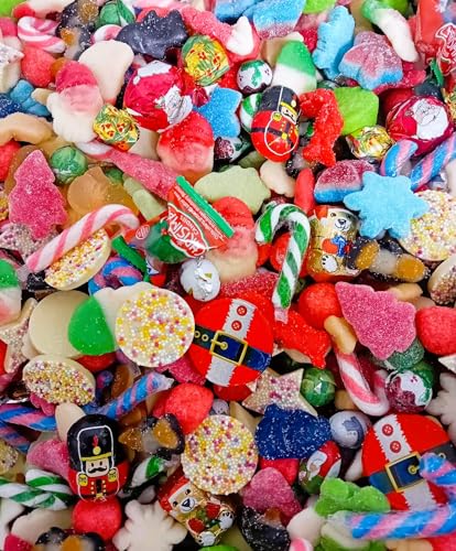 Large Festive Treats Pouch of Christmas Jelly Sweets Chocolate Pick N Mix and Mini Candy Canes - Christmas Sweets Pick & Mix full of Retro Xmas Pick N Mix Jelly Candy Chocolate Sweets & Candy Canes