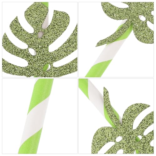Pitillos de papel con diseño Monstera verde claro brillo 10 pzas miniatura 6