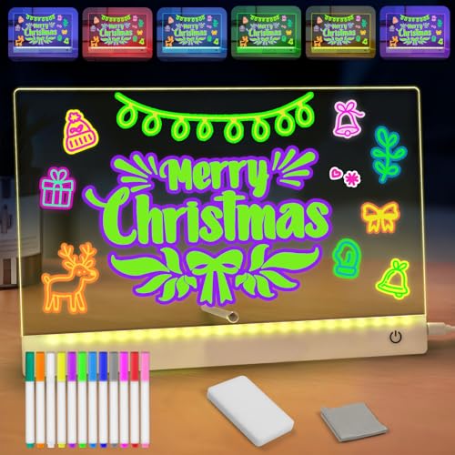Lumiboard - Tablero de dibujo LED, 11.8 x 7.9 pulgadas, tablero de dibujo LED para niños con soporte, 4 modos y 6 colores, esponja seca y paño de limpieza, regalo de cumpleaños de Navidad para niños y