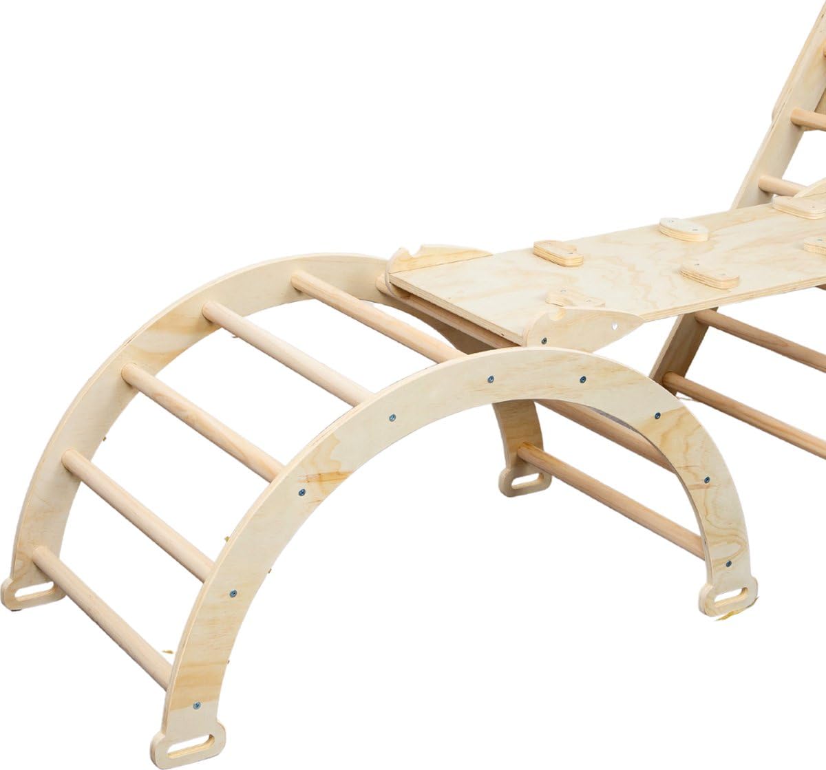 Spalliera XXL Pieghevole con Triangolo, Arco e Scivolo - Palestra Montessori in Legno Naturale - 210x83x81cm