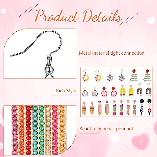 Batiyeer 12 Pairs Teacher Earrings for Women Pencil Earrings Back to School Gifts Teacher Appreciation Gifts Artist Painter Creative Rainbow Love Heart Acrylic Dangle Set(Rainbow)2