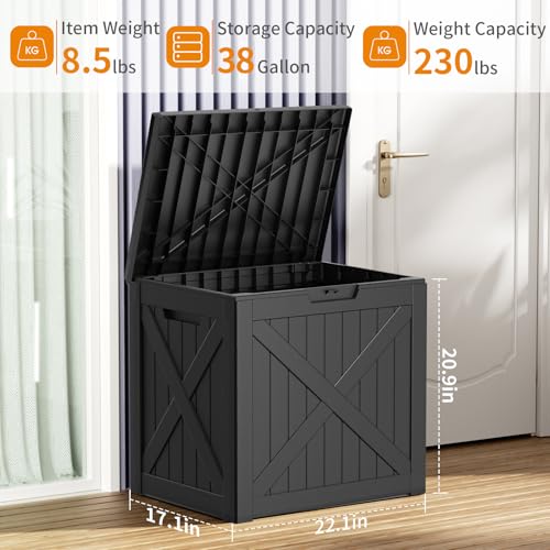 Image of 38 Gallon Outdoor Deck Box,Storage Lockable Waterproof Patio Furniture,Garden Tools,Cushions,Pool Accessories Outside Storage Resin Box(BlackX)
