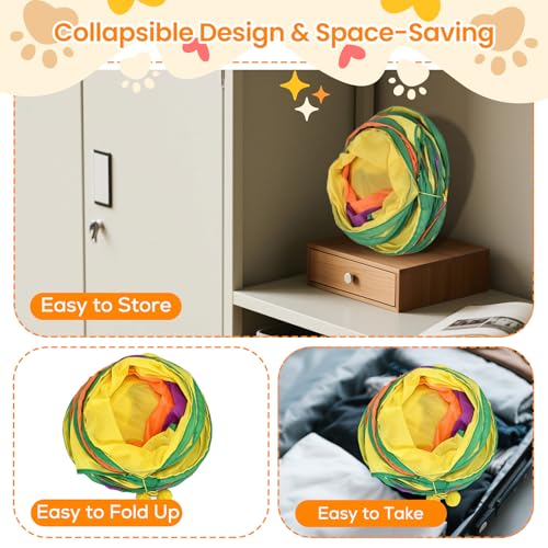 Image of Petizer H-4-Way Collapsible Cat Tunnels for Kittens Indoor Entertainment, Washable Cute Cat Tube Toys with Interactive Playing Balls,Tear-Resistant Pet Tube, Cats, Kitten, Kitty, Puppy, Rabbit