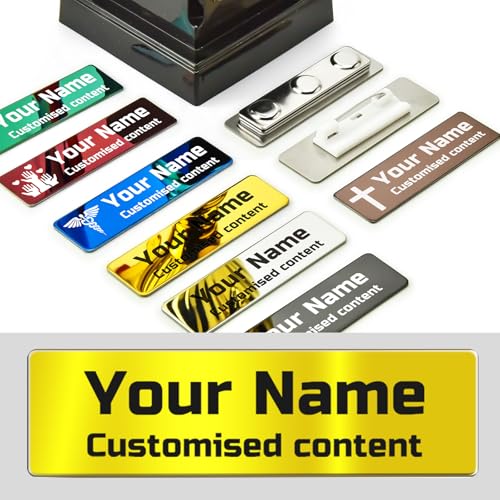 Image of Custom Magnetic Name Tags Customize Text Metal Engraved Personalized Badge