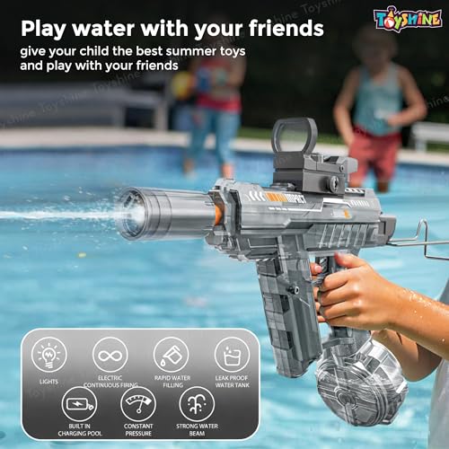 Image of Toyshine Rechargeable Automatic Transparent Electric Water Squirt Gun with LED Light & Type-C Charging | Long Range Continuous Spray Outdoor Water Play Toy for4+ Kids - Black